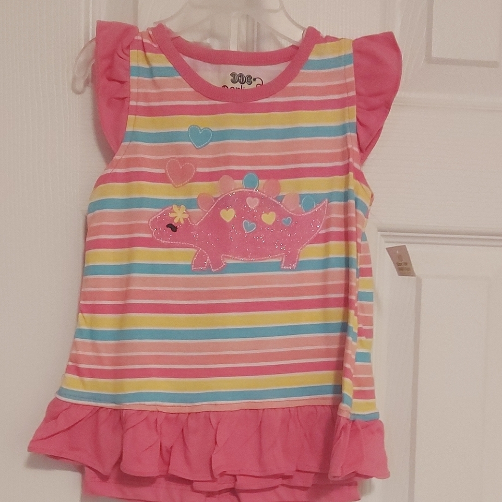 New Darling Pink and Yellow Ruffle Trim Tank Top